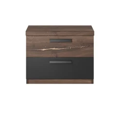 Garnero Arredamenti Comodini|Comò-Comodino 46x37h cm 2 cassetti moderno quercia scuro nero Vulcano Noce