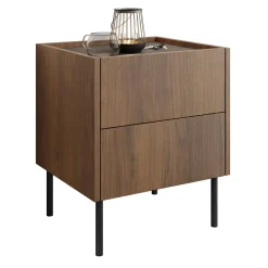 Garnero Arredamenti Comodini|Comò-Comodino 40x50h cm 2 cassetti moderno piano effetto marmo nero noce Caliva