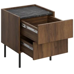 Garnero Arredamenti Comodini|Comò-Comodino 40x50h cm 2 cassetti moderno piano effetto marmo nero noce Caliva