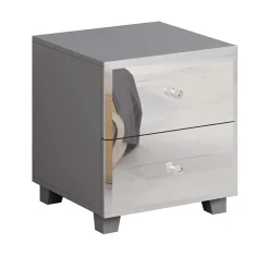 Garnero Arredamenti Comodini Cameretta|Comò-Comodino 45x51h cm 2 cassetti  design con specchio Selva Grigio