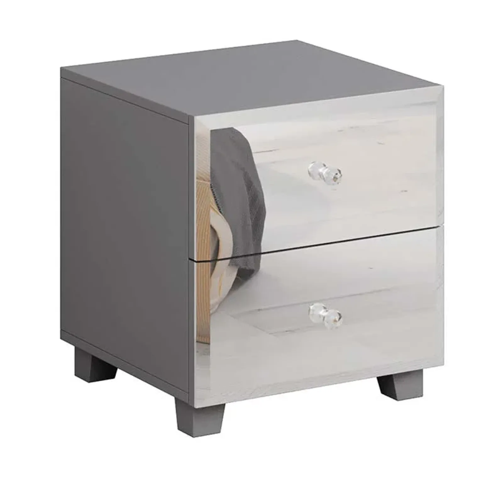 Garnero Arredamenti Comodini Cameretta|Comò-Comodino 45x51h cm 2 cassetti design con specchio Selva Grigio