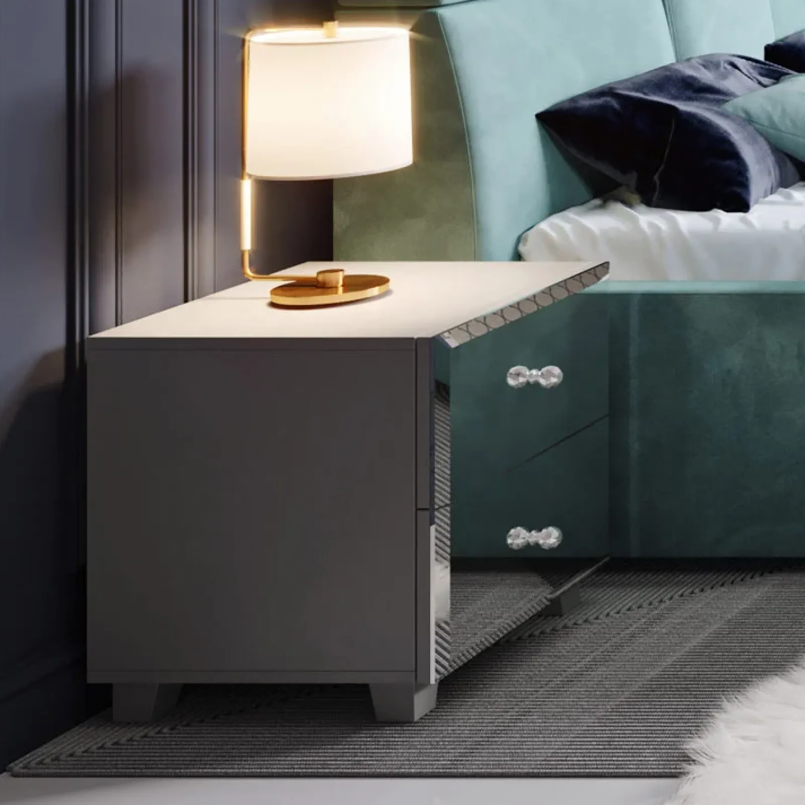 Garnero Arredamenti Comodini Cameretta|Comò-Comodino 45x51h cm 2 cassetti design con specchio Selva Grigio