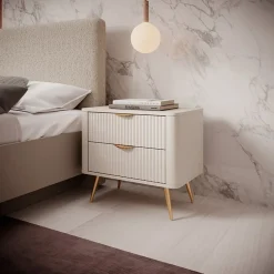 Garnero Arredamenti Comodini|Comò-Comodino 63x55h cm 2 cassetti cannettato Ramis Beige