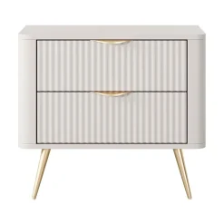 Garnero Arredamenti Comodini|Comò-Comodino 63x55h cm 2 cassetti cannettato Ramis Beige