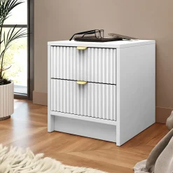 Garnero Arredamenti Comodini|Comò-Comodino 35x40h cm 2 cassetti cannettato bianco Athena Bianco Opaco