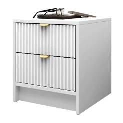 Garnero Arredamenti Comodini|Comò-Comodino 35x40h cm 2 cassetti cannettato bianco Athena Bianco Opaco