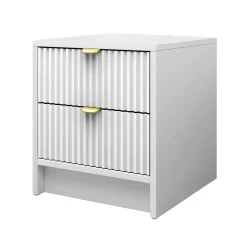 Garnero Arredamenti Comodini|Comò-Comodino 35x40h cm 2 cassetti cannettato bianco Athena Bianco Opaco