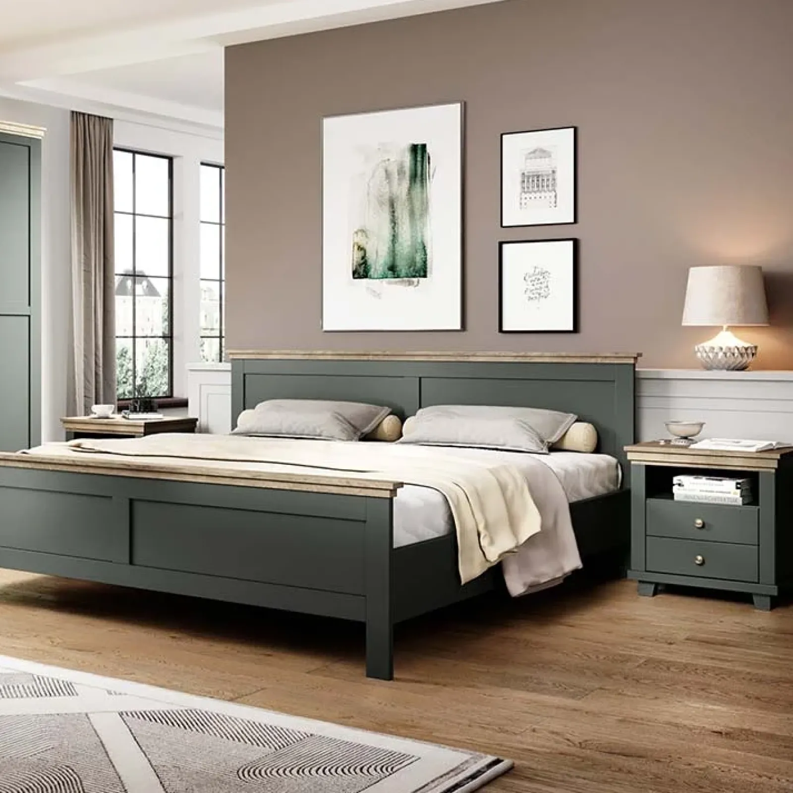 Garnero Arredamenti Comodini Cameretta|Comò-Comodino 52x54h cm 2 cassetti moderno quercia Texel Verde