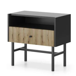 Garnero Arredamenti Comodini Cameretta|Comò-Comodino 55x52h cm 1 cassetto moderno nero rovere cannettato Eterna Rovere Rustico - Nero opaco