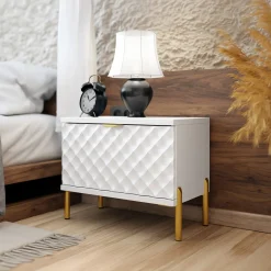 Garnero Arredamenti Comodini|Comò-Comodino 50x40h cm 1 cassetto con frontali decorati bianco Amsterdam