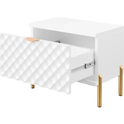 Garnero Arredamenti Comodini|Comò-Comodino 50x40h cm 1 cassetto con frontali decorati bianco Amsterdam