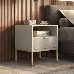 Garnero Arredamenti Comodini|Comò-Comodino 54x56h cm 1 cassetto moderno Alisa Beige