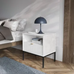 Garnero Arredamenti Comodini|Comò-Comodino 54x56h cm 1 cassetto moderno bianco Alisa Bianco Opaco