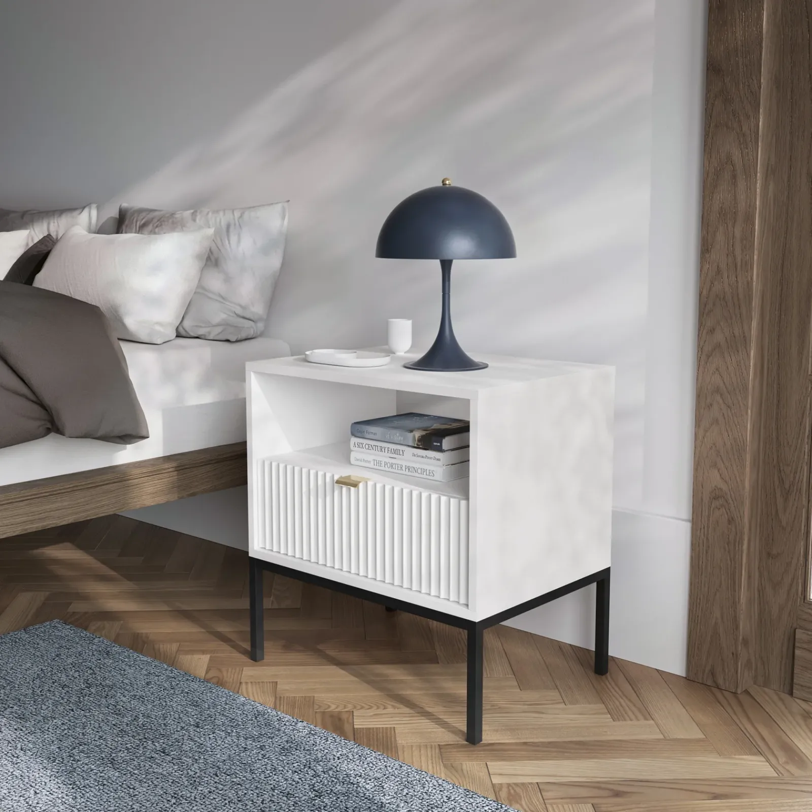 Garnero Arredamenti Comodini|Comò-Comodino 54x56h cm 1 cassetto moderno bianco Alisa Bianco Opaco