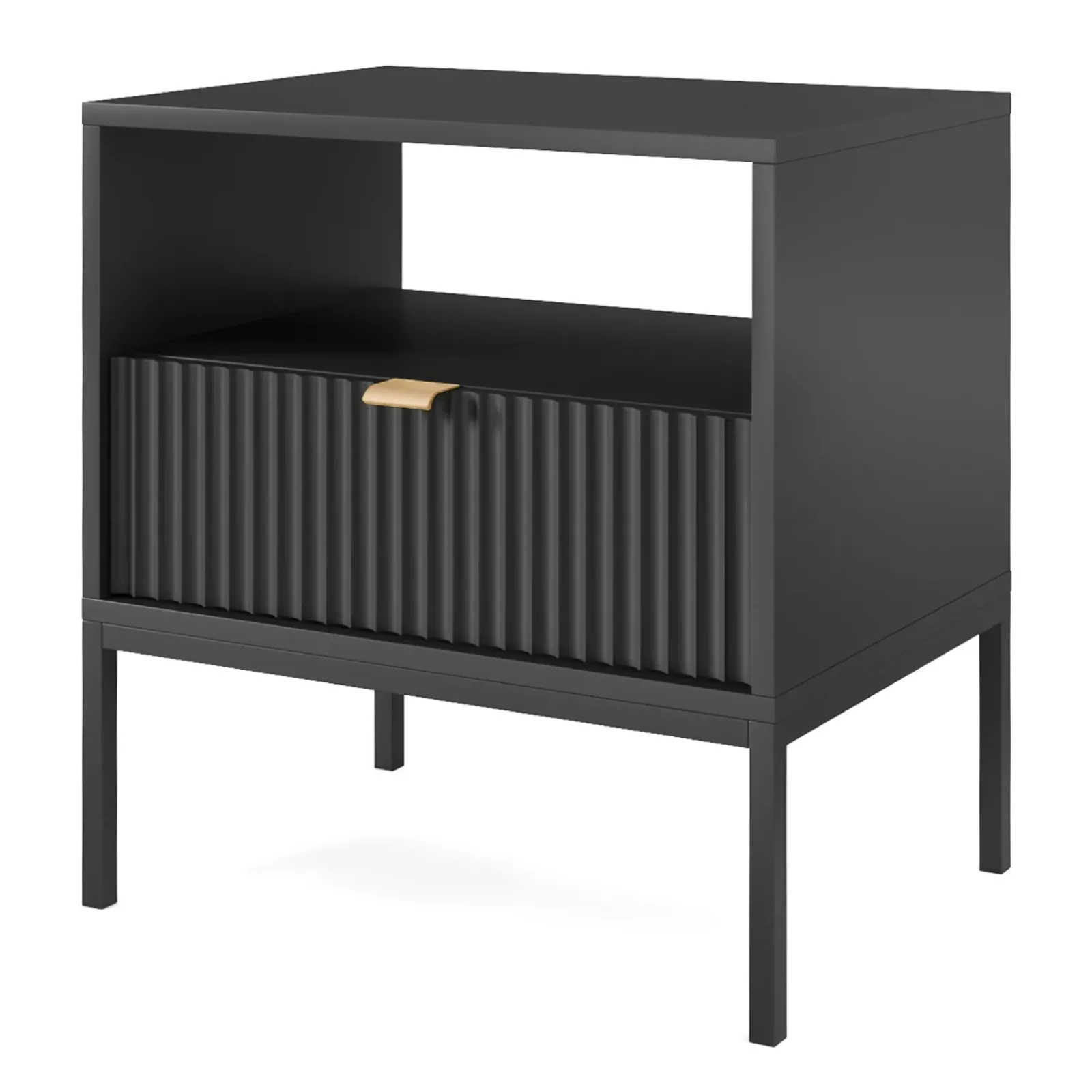 Garnero Arredamenti Comodini|Comò-Comodino 54x56h cm 1 cassetto moderno nero Alisa Nero Opaco