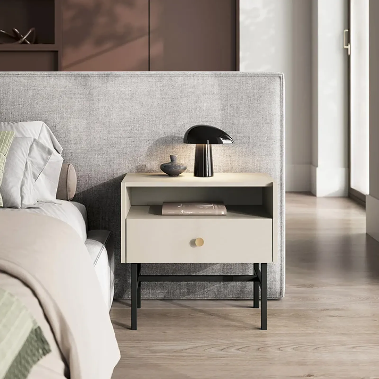 Garnero Arredamenti Comodini Cameretta|Comò-Comodino 55x52h cm 1 cassetto moderno Eterna Beige