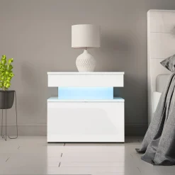 Garnero Arredamenti Comodini|Comò-Comodino 55x51h cm 1 cassetto con LED bianco Lumus Bianco Lucido