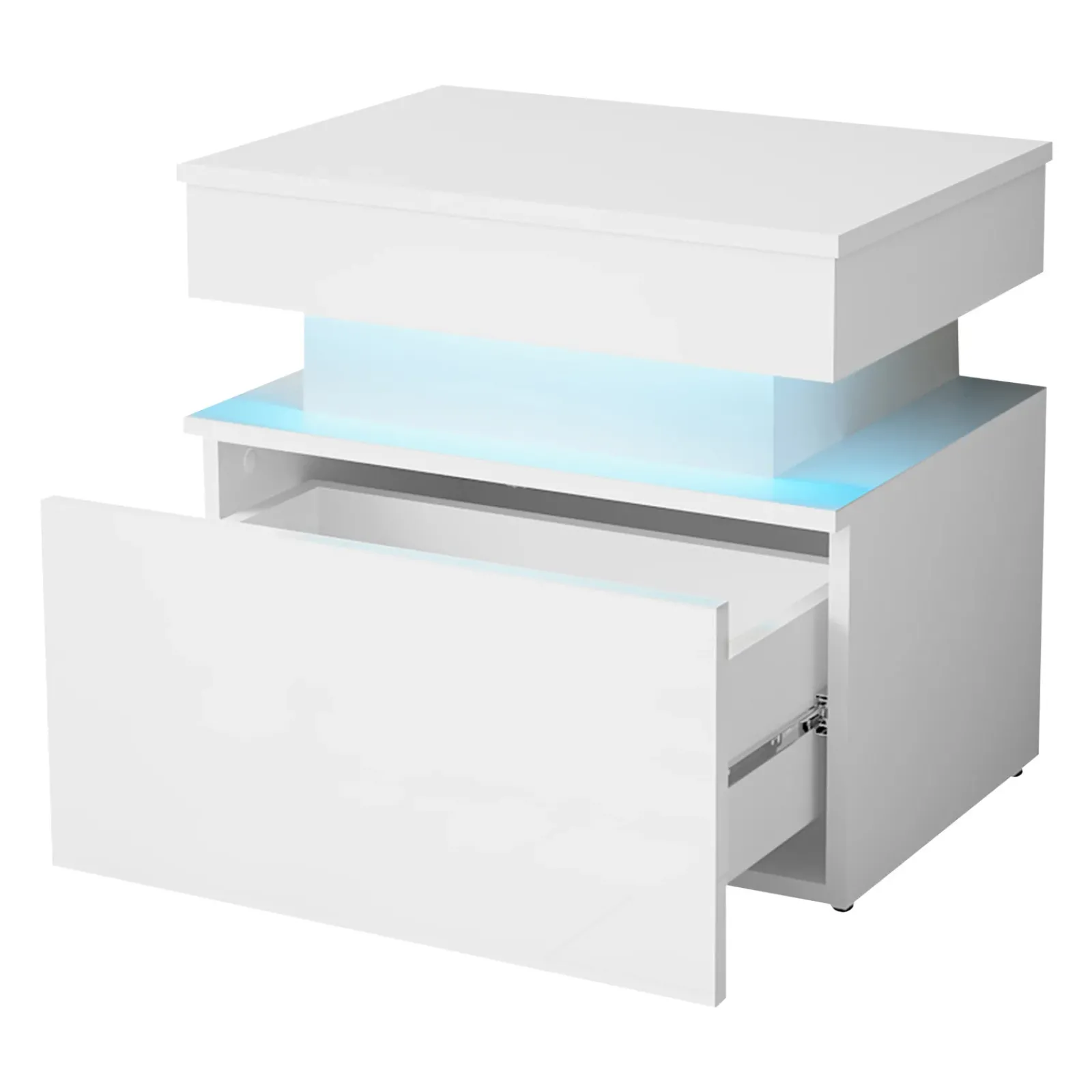Garnero Arredamenti Comodini|Comò-Comodino 55x51h cm 1 cassetto con LED bianco Lumus Bianco Lucido