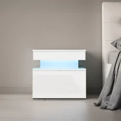 Garnero Arredamenti Comodini|Comò-Comodino 55x51h cm 1 cassetto con LED bianco Lumus Bianco Lucido