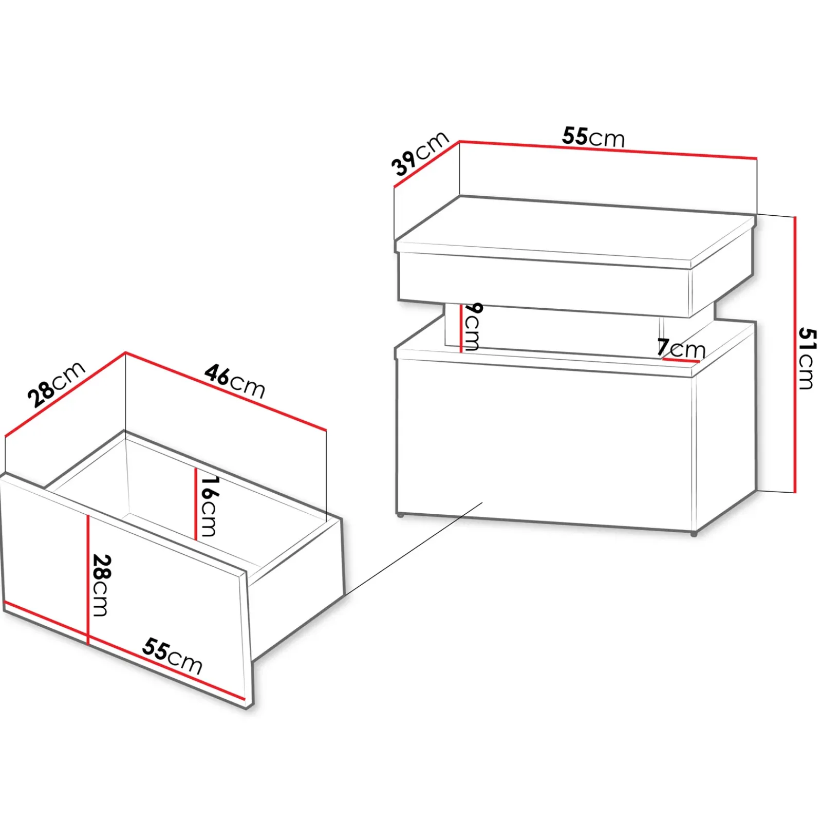 Garnero Arredamenti Comodini|Comò-Comodino 55x51h cm 1 cassetto con LED bianco Lumus Bianco Lucido