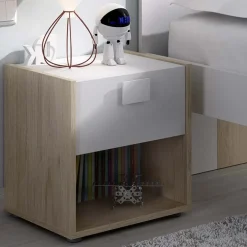 Garnero Arredamenti Comò Cameretta|Comò-Comodino 40x42h cm 1 cassetto moderno rovere bianco Cairo