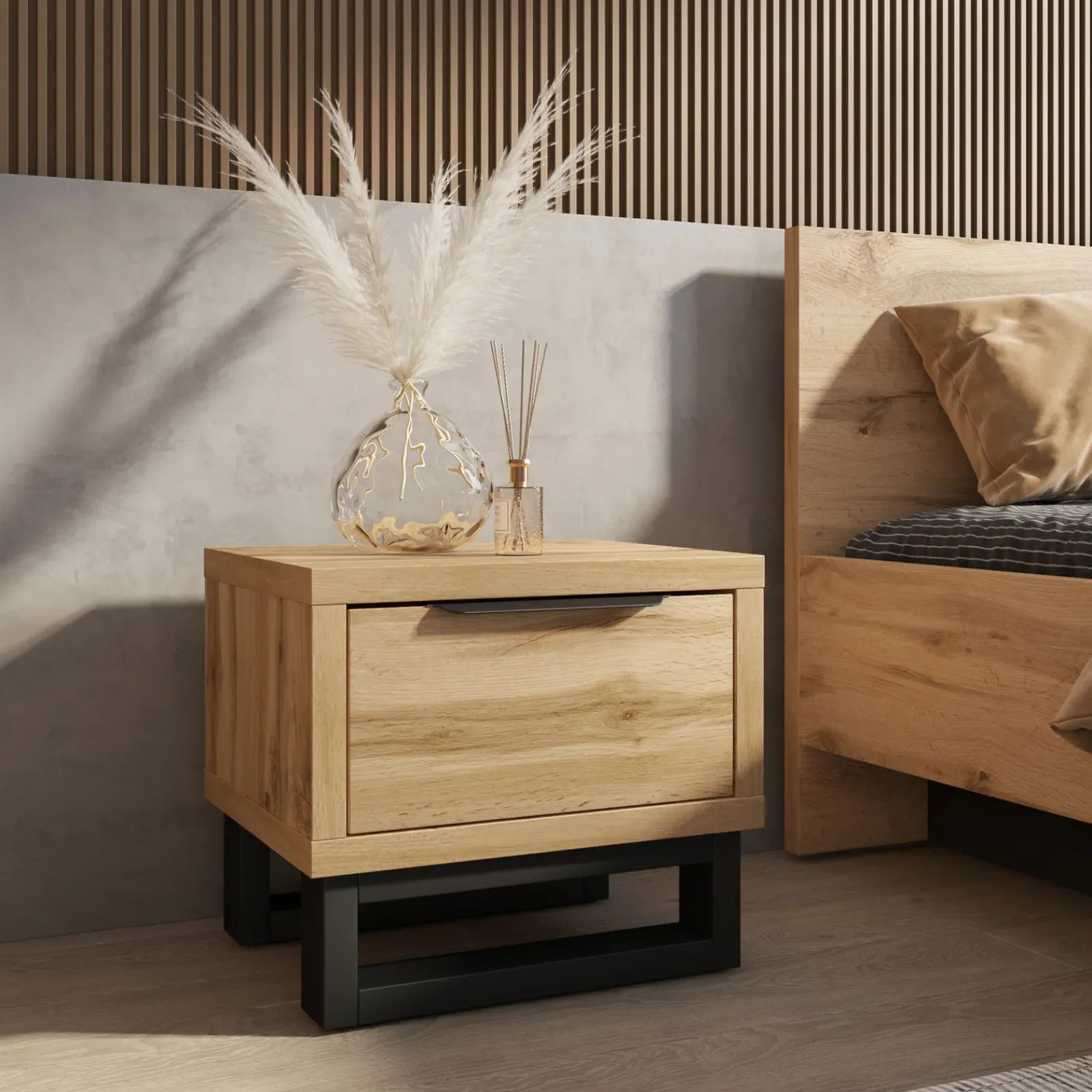 Garnero Arredamenti Comodini Cameretta|Comò-Comodino 55x49h cm 1 cassetto rovere Petra