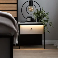 Garnero Arredamenti Comodini|Comò-Comodino 40x40h cm 1 cassetto con LED grigio nero Luna