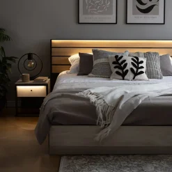 Garnero Arredamenti Comodini|Comò-Comodino 40x40h cm 1 cassetto con LED grigio nero Luna