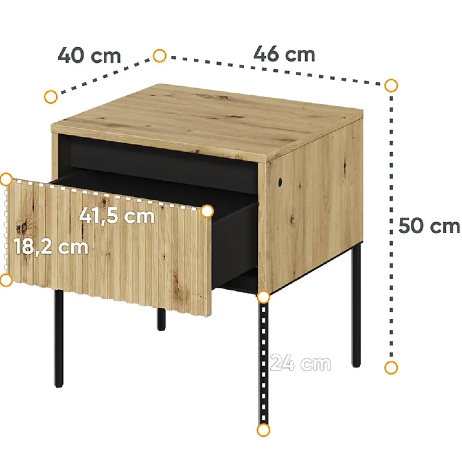 Garnero Arredamenti Comodini|Comò-Comodino 46x50h cm cannettato nero Camelia Rovere Rustico