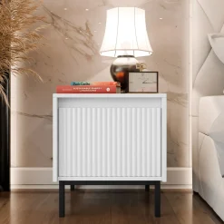 Garnero Arredamenti Comodini Cameretta|Comò-Comodino 45x50h cm design cannettato bianco Strike Bianco Opaco