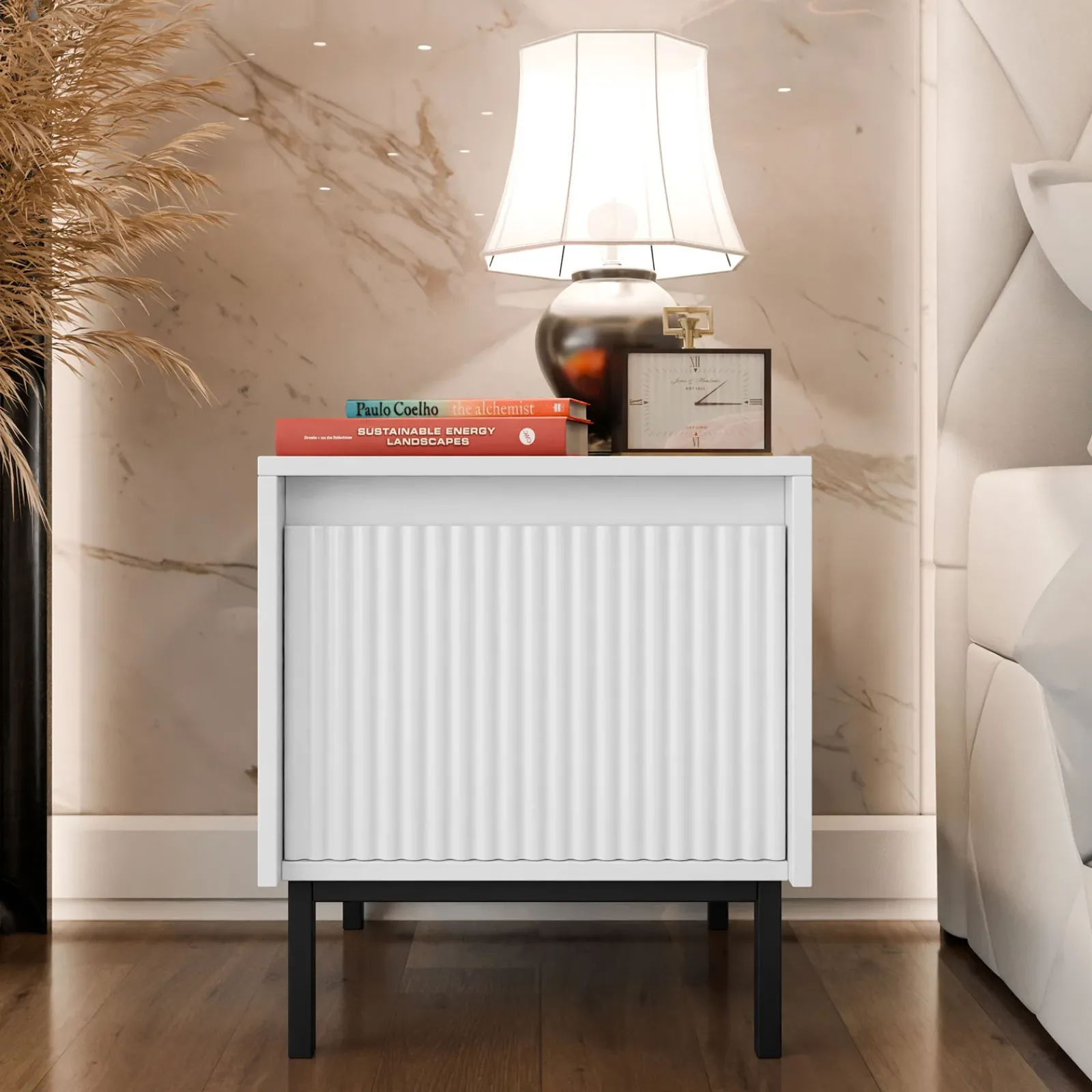 Garnero Arredamenti Comodini Cameretta|Comò-Comodino 45x50h cm design cannettato bianco Strike Bianco Opaco