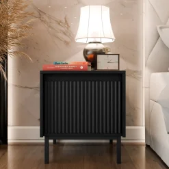 Garnero Arredamenti Comodini Cameretta|Comò-Comodino 45x50h cm design cannettato nero Strike Nero Opaco