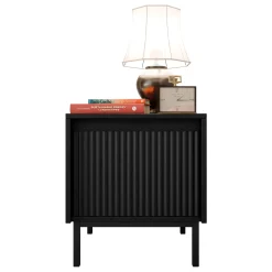 Garnero Arredamenti Comodini Cameretta|Comò-Comodino 45x50h cm design cannettato nero Strike Nero Opaco
