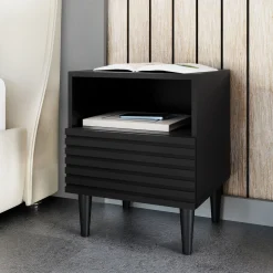 Garnero Arredamenti Comodini|Comò-Comodino 42x53h cm design cannettato moderno nero Flippo