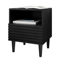 Garnero Arredamenti Comodini|Comò-Comodino 42x53h cm design cannettato moderno nero Flippo