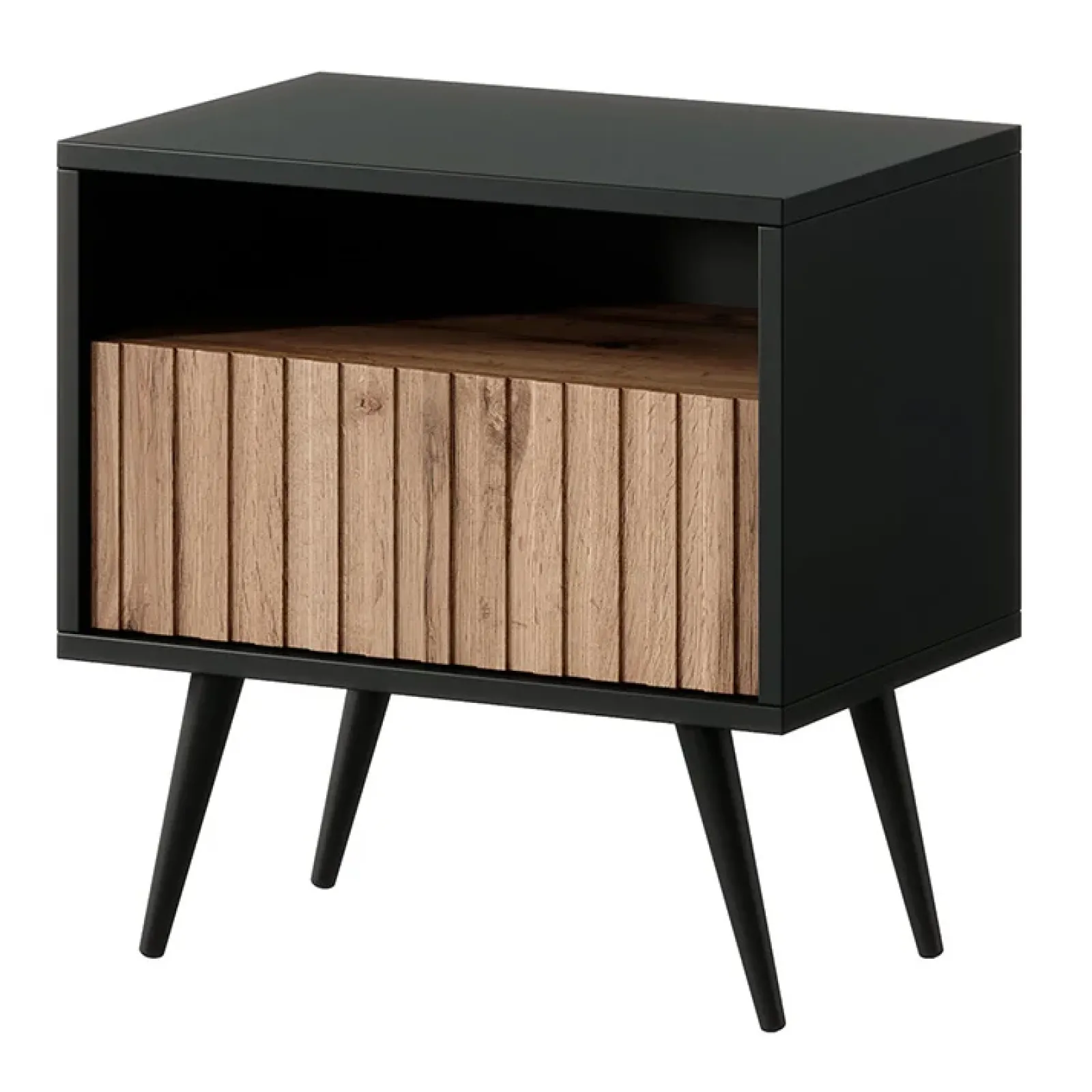 Garnero Arredamenti Comodini Cameretta|Comò-Comodino 47x48h cm moderno cannettato rovere nero Celestia Rovere Rustico - Nero opaco