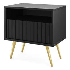 Garnero Arredamenti Comodini Cameretta|Comò-Comodino 47x48h cm moderno cannettato nero Celestia Nero Opaco