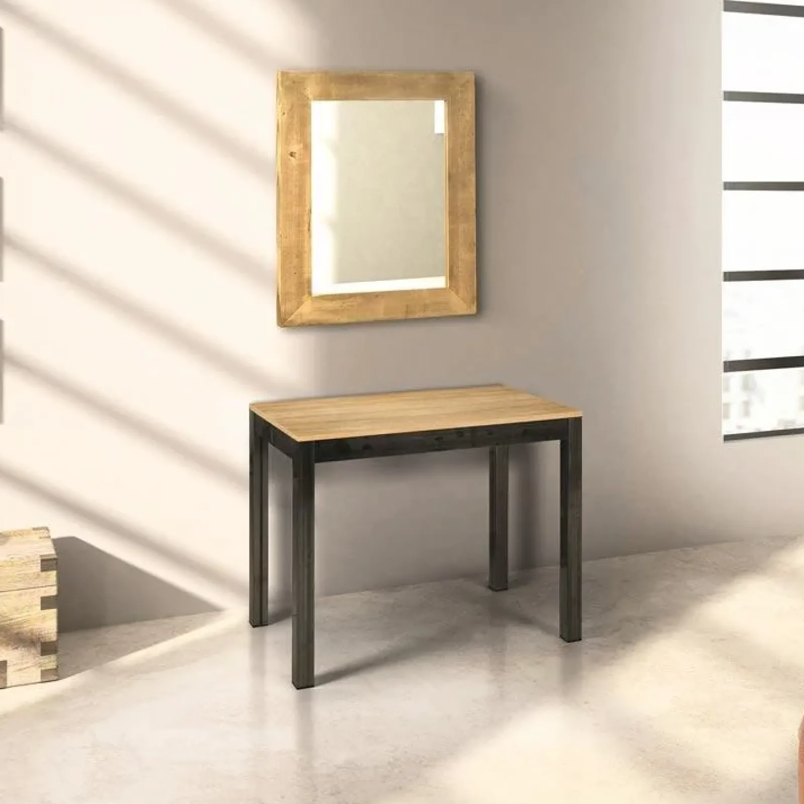 Garnero Arredamenti Consolle Allungabili|Consolle Allungabile-Consolle 50/300cm allungabile rovere metallo Edison Gihome® Rovere - Nero