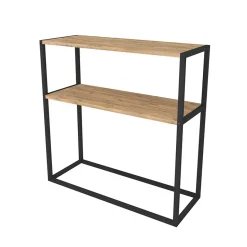 Garnero Arredamenti Consolle Fissa|Consolle Fissa-Consolle ingresso 2 ripiani industrial 90x90cm metallo rovere Basilan