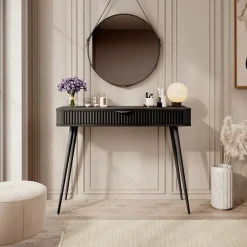 Garnero Arredamenti Consolle Fissa|Consolle Fissa-Consolle ingresso 100x78cm 1 cassetto cannettato Ramis Nero Opaco