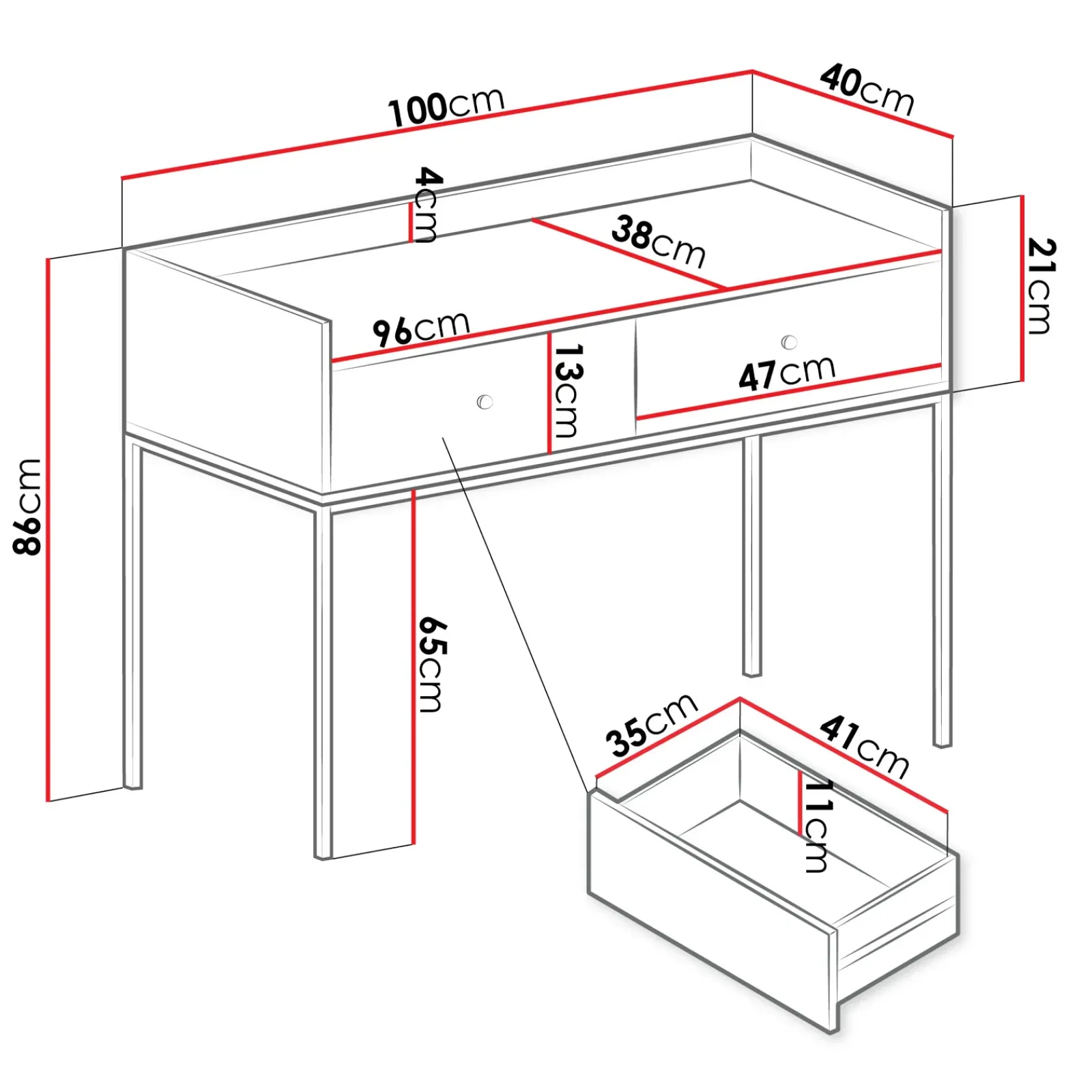 Garnero Arredamenti Consolle Fissa|Consolle Fissa-Consolle ingresso 100x86cm design moderno 2 cassetti nero Pollon Nero Opaco