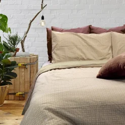 Garnero Arredamenti Copripiumini|Copripiumini-Copripiumino + 2 federe letto matrimoniale in cotone 250x200cm beige Nabib