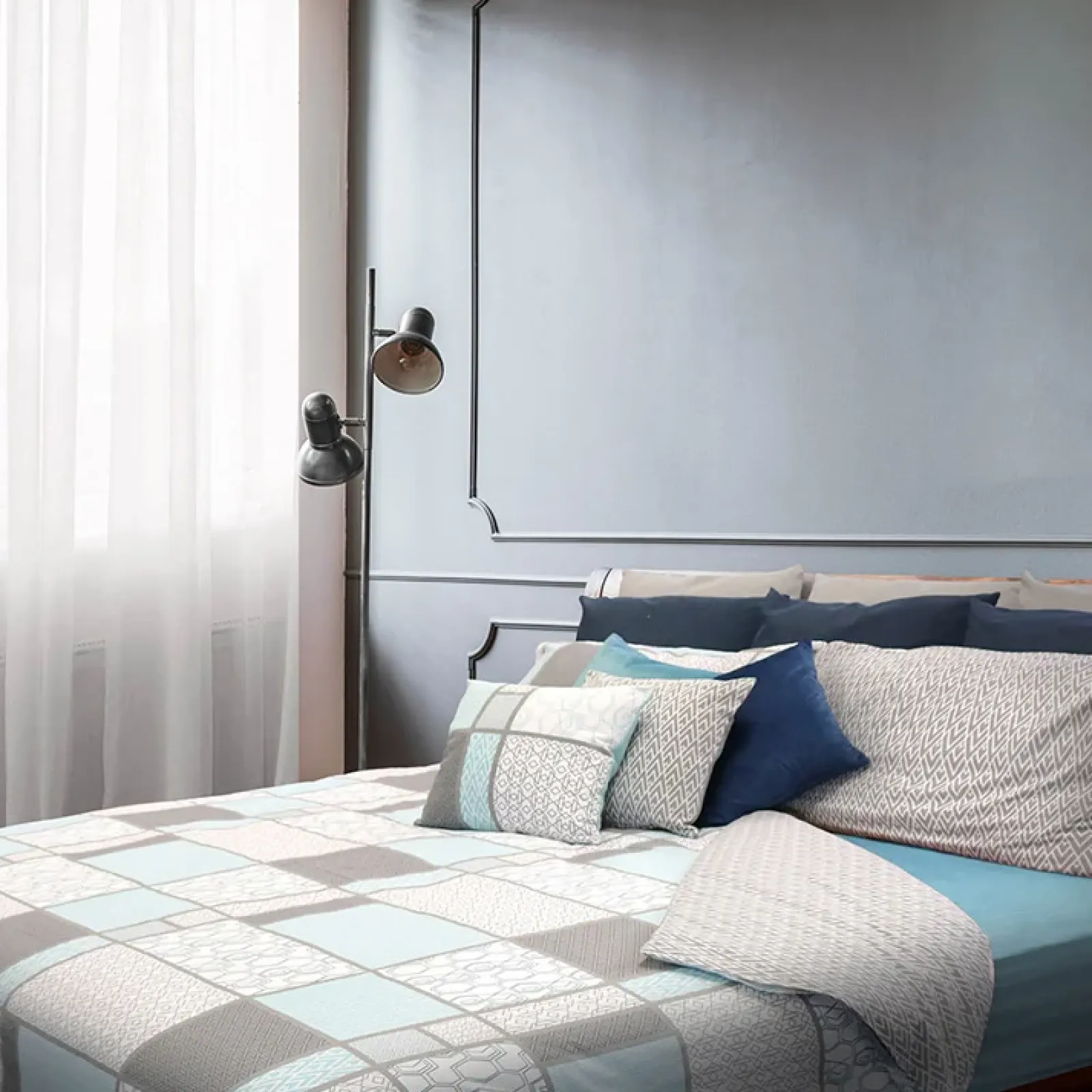 Garnero Arredamenti Copripiumini|Copripiumini-Copripiumino + 2 federe letto matrimoniale in cotone 250x200cm azzurro Atacama