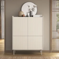 Garnero Arredamenti Credenze Moderne-Credenza alta 103x126cm 4 ante beige cannettato rovere Fioca