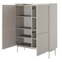 Garnero Arredamenti Credenze Moderne-Credenza alta 103x126cm 4 ante beige cannettato rovere Fioca