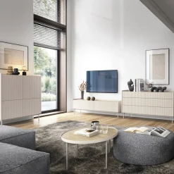 Garnero Arredamenti Credenze Moderne-Credenza alta 103x126cm 4 ante beige cannettato rovere Fioca