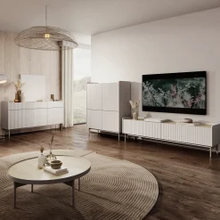 Garnero Arredamenti Credenze Moderne-Credenza alta 103x126cm 4 ante beige cannettato rovere Fioca