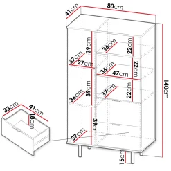 Garnero Arredamenti Credenza Alta-Credenza alta 80x140h cm 1 anta 2 cassetti cannettato moderna beige Vanessa