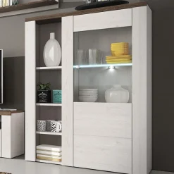 Garnero Arredamenti Credenza Alta|Credenze Moderne-Credenza alta 100x145h cm 1 anta con vetrina  bianco frassinato rovere Paloma 2 Bianco Frassinato - Noce