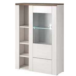 Garnero Arredamenti Credenza Alta|Credenze Moderne-Credenza alta 100x145h cm 1 anta con vetrina  bianco frassinato rovere Paloma 2 Bianco Frassinato - Noce